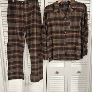 Vintage NWT brown plaid 100% cotton pajamas by Weldon